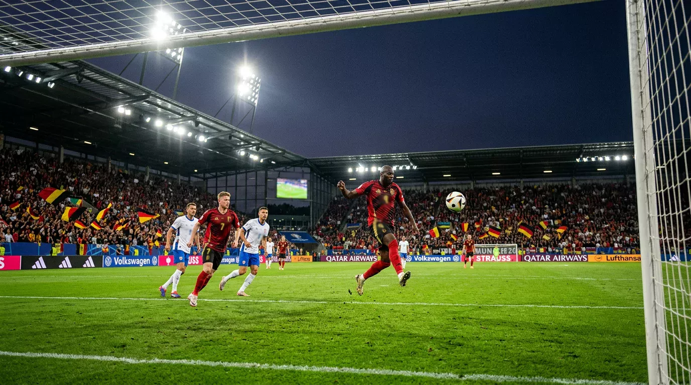 Belgische nationale voetbalploeg de Rode Duivels in actie tijdens een internationale wedstrijd
